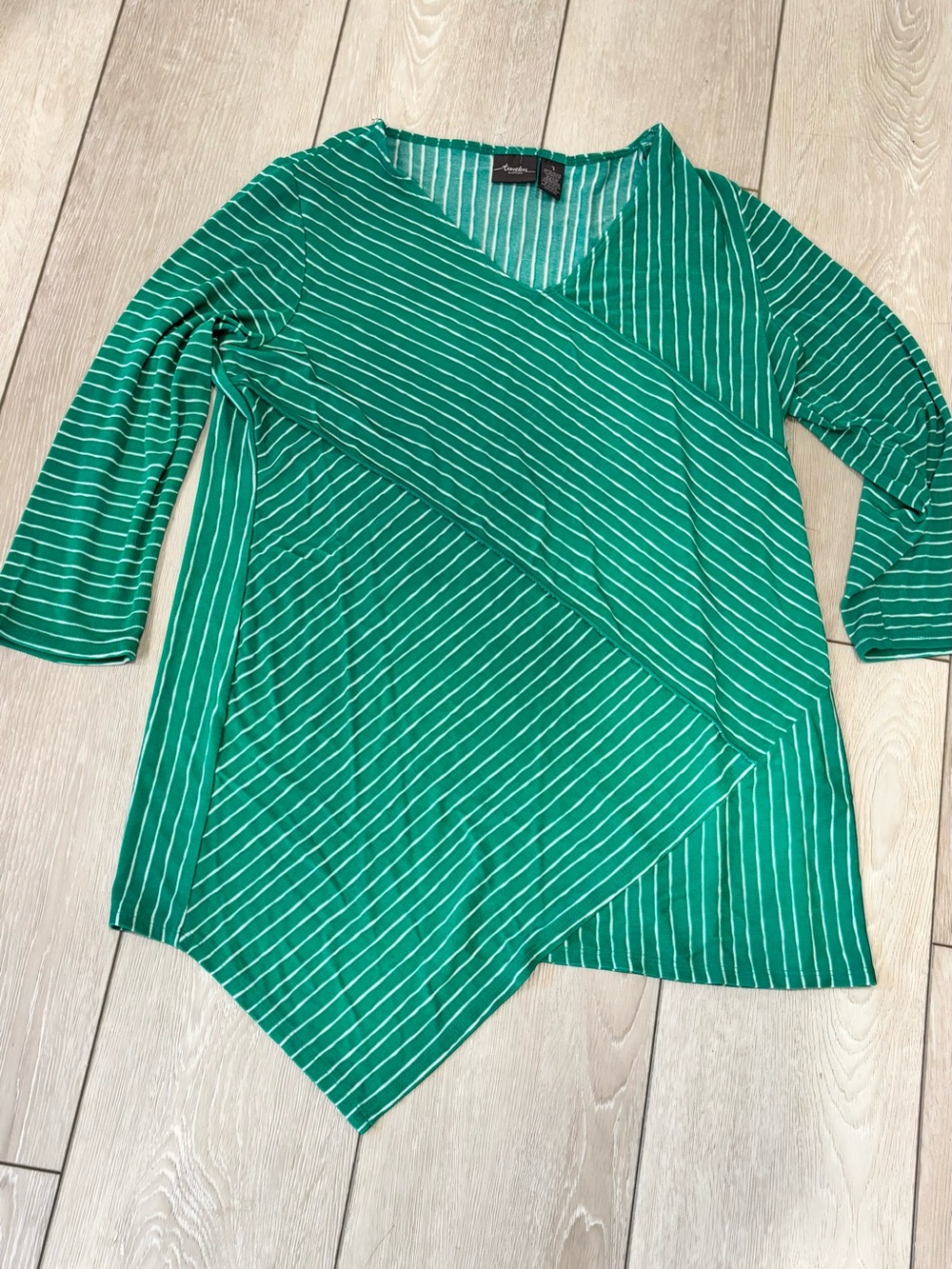 Chico's Size 1 Green Striped Asymmetrical Top